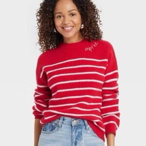Target a new day Apres Striped Sweater Red White Cozy Winter Ski Cabin Large